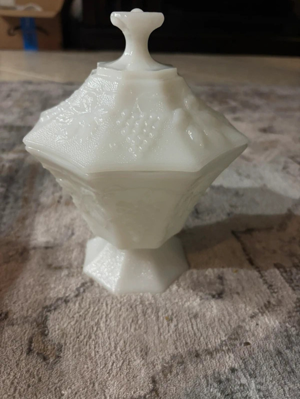 Vintage White Milk Glass Lidded Candy Dish Pedestal Bowl